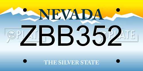 ZBB352 Nevada License Plate