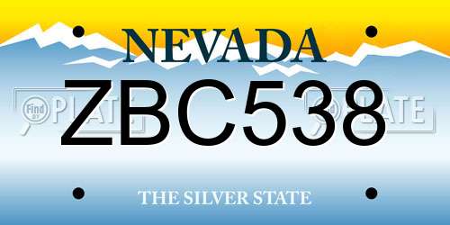 ZBC538 Nevada License Plate