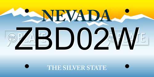 ZBD02W Nevada License Plate