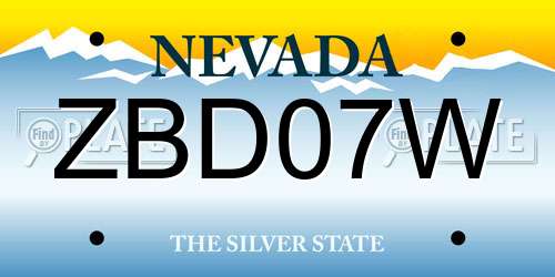 ZBD07W Nevada License Plate