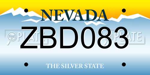 ZBD083 Nevada License Plate