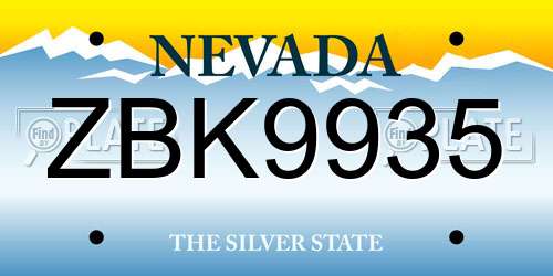 ZBK9935 Nevada License Plate