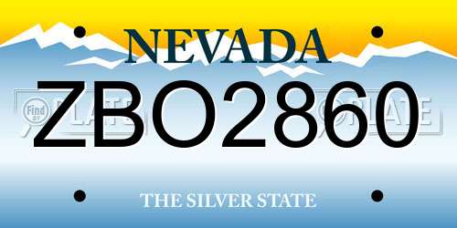 ZBO2860 Nevada License Plate