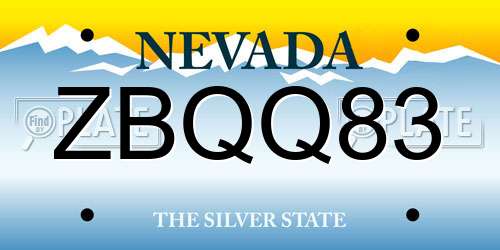 ZBQQ83 Nevada License Plate