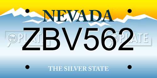 ZBV562 Nevada License Plate