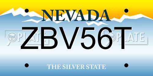 ZBV56T Nevada License Plate