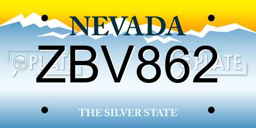 ZBV862 Nevada License Plate