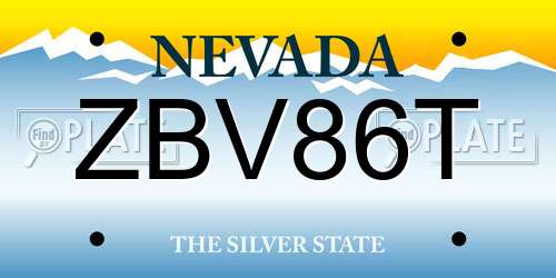 ZBV86T Nevada License Plate