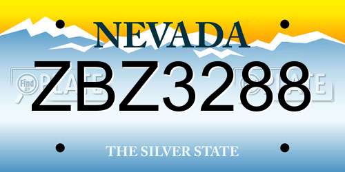ZBZ3288 Nevada License Plate