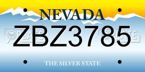 ZBZ3785 Nevada License Plate