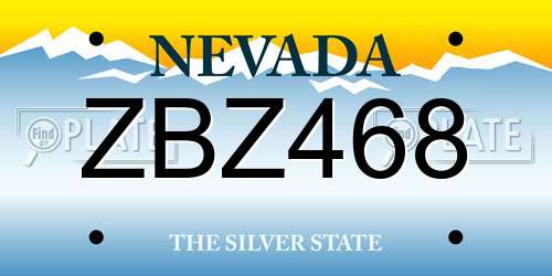 ZBZ468 Nevada License Plate