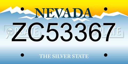 ZC53367 Nevada License Plate