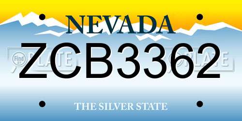 ZCB3362 Nevada License Plate