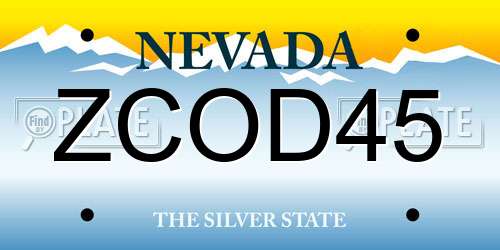 ZCOD45 Nevada License Plate