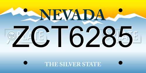 ZCT6285 Nevada License Plate