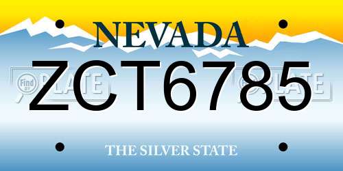 ZCT6785 Nevada License Plate