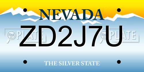 ZD2J7U Nevada License Plate