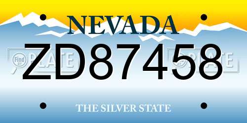 ZD87458 Nevada License Plate