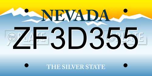 ZF3D355 Nevada License Plate