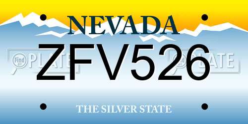 ZFV526 Nevada License Plate