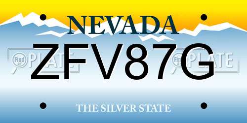 ZFV87G Nevada License Plate