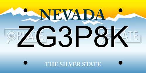 ZG3P8K Nevada License Plate
