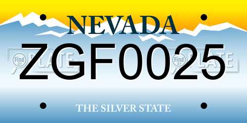ZGF0025 Nevada License Plate