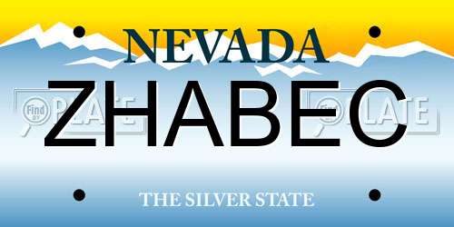 ZHABEC Nevada License Plate