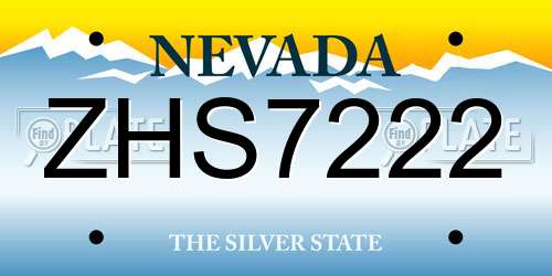 ZHS7222 Nevada License Plate