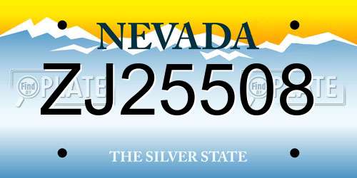 ZJ25508 Nevada License Plate