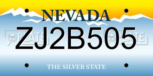ZJ2B505 Nevada License Plate