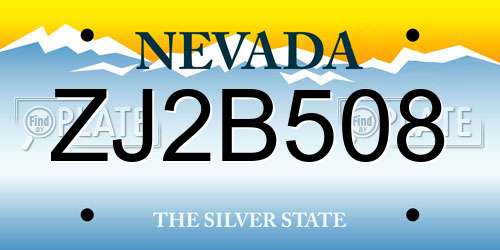 ZJ2B508 Nevada License Plate