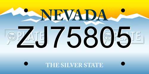 ZJ75805 Nevada License Plate