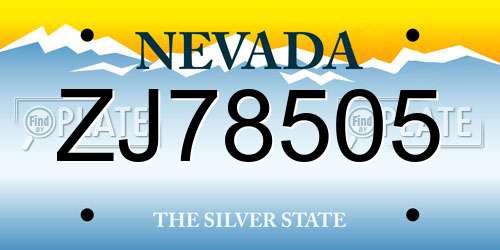 ZJ78505 Nevada License Plate