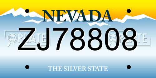 ZJ78808 Nevada License Plate