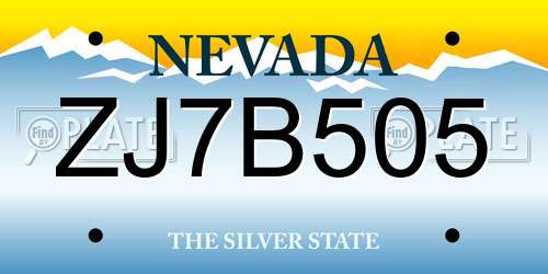 ZJ7B505 Nevada License Plate