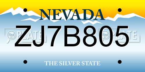 ZJ7B805 Nevada License Plate