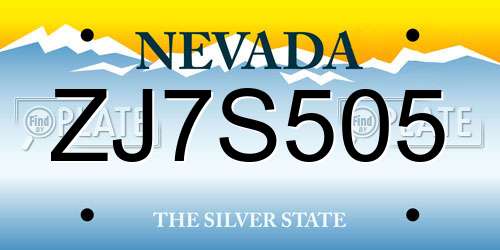 ZJ7S505 Nevada License Plate