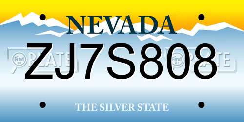 ZJ7S808 Nevada License Plate
