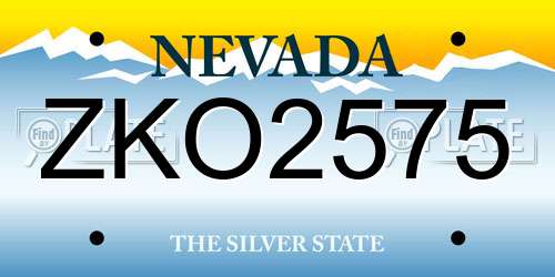 ZKO2575 Nevada License Plate
