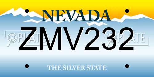 ZMV232 Nevada License Plate
