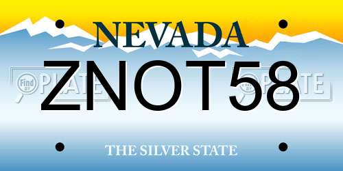 ZNOT58 Nevada License Plate