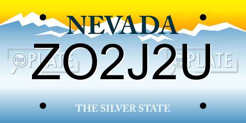ZO2J2U Nevada License Plate