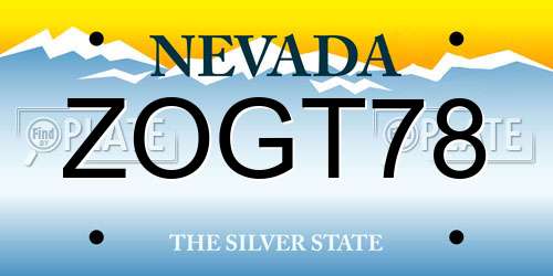 ZOGT78 Nevada License Plate