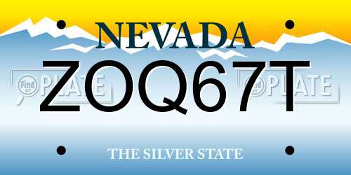 ZOQ67T Nevada License Plate