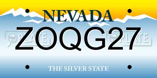 ZOQG27 Nevada License Plate