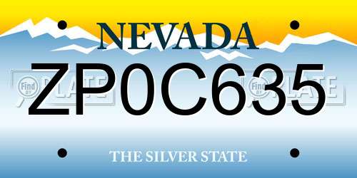 ZP0C635 Nevada License Plate