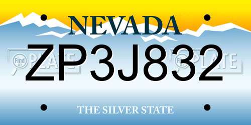 ZP3J832 Nevada License Plate