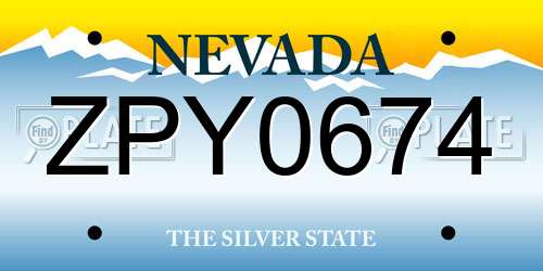 ZPY0674 Nevada License Plate