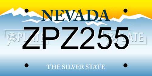 ZPZ255 Nevada License Plate